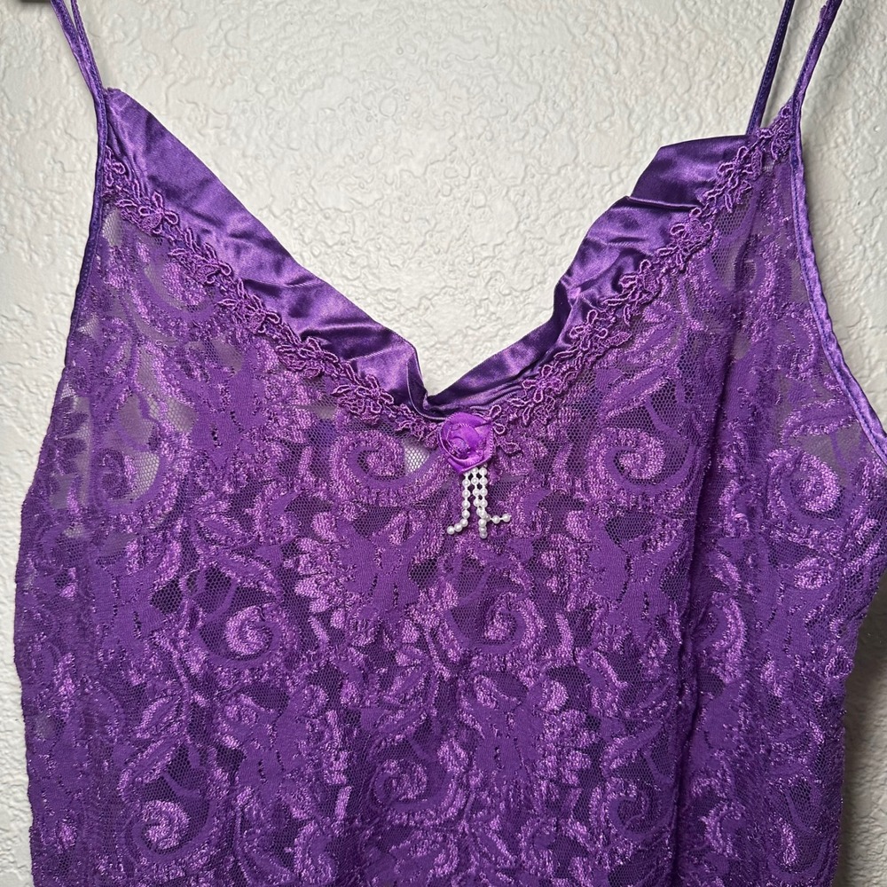 VTG Cinema Etoile Women S Chemise Babydoll Top Purple Lace Beads Coquette Y2K